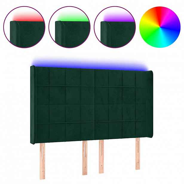 vidaXL Čelo postele s LED tmavě zelené 147 x 16 x 118/128 cm samet
