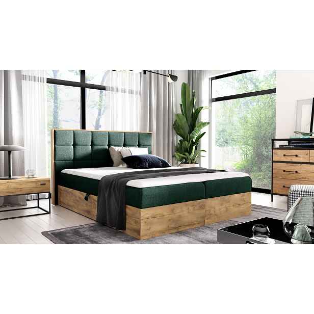 Manželská postel CHANTELLE 1 - 140x220, zelená + topper ZDARMA