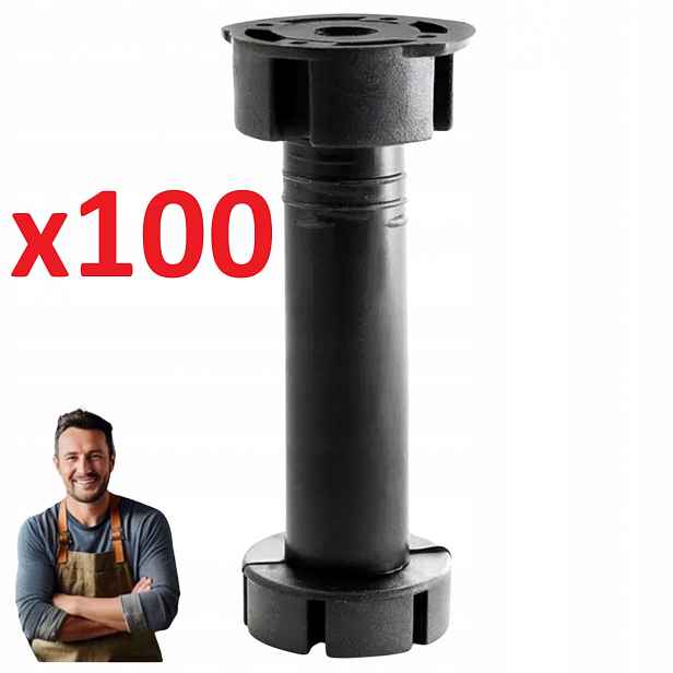 Nábytková noha černá Pvc 150 mm (137-170 mm) Kuchyňská noha 3 dílná 100 ks