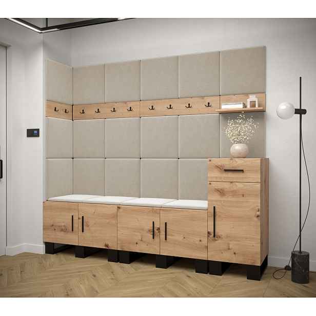 Předsíňová sestava RUMIE 9 - dub artisan, béžové panely