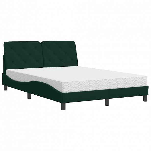 vidaXL Postel s matrací tmavě zelená 140 x 200 cm samet