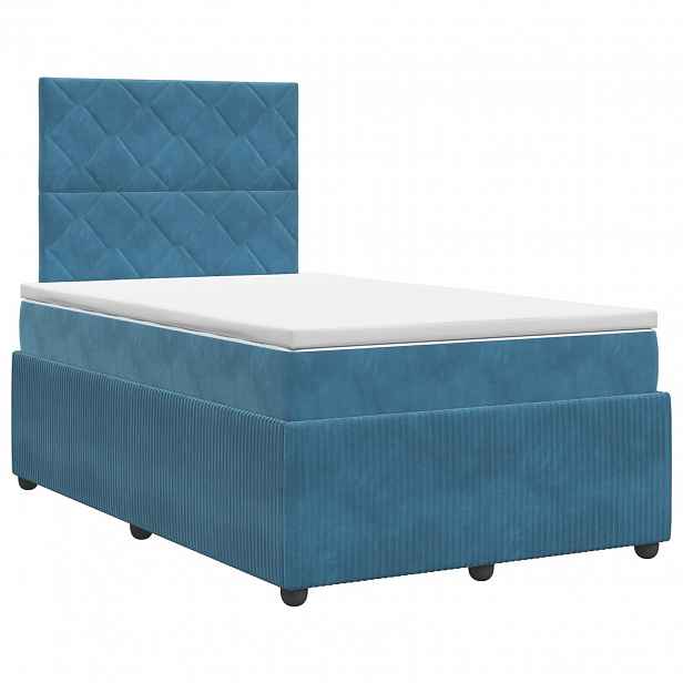 vidaXL Postel boxspring s matrací s čelo Modrá 120 x 190 cm Samet