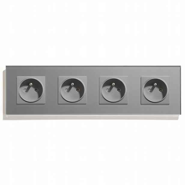 Elektrická Skleněná Zásuvka Čtyřnásobná Kontakt 16A Zásuvka 230V Rámeček 298 mm