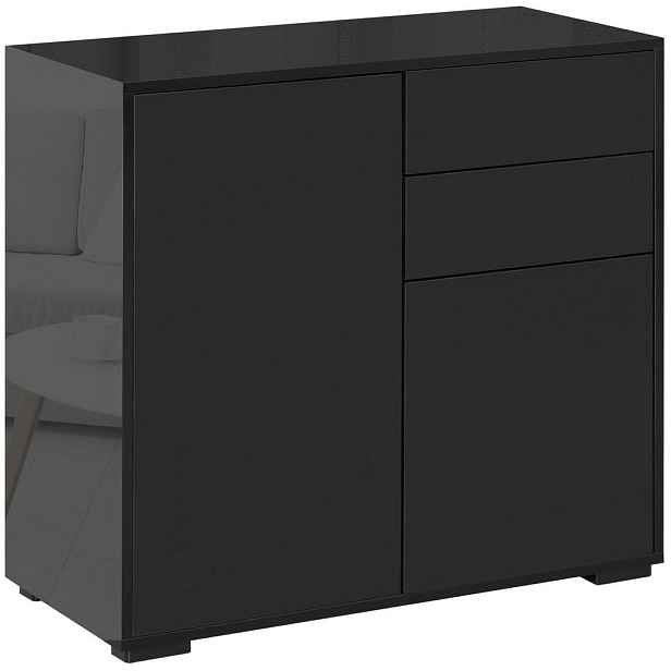Modfu KOMODA z překližky 79x36x74 cm černá se 2 zásuvkami, 2 dvířky, nastavitelnou policí a ochranou proti převrácení