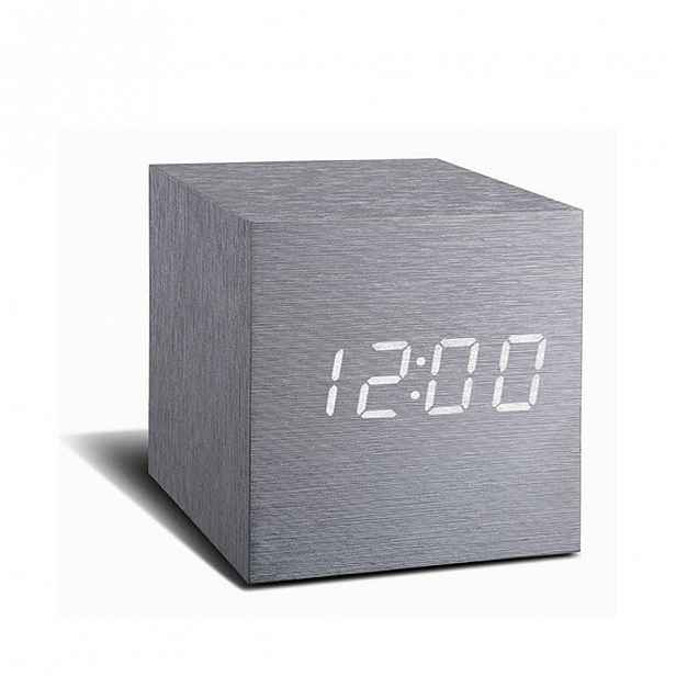 Šedý budík s bílým LED displejem Gingko Cube Click Clock
