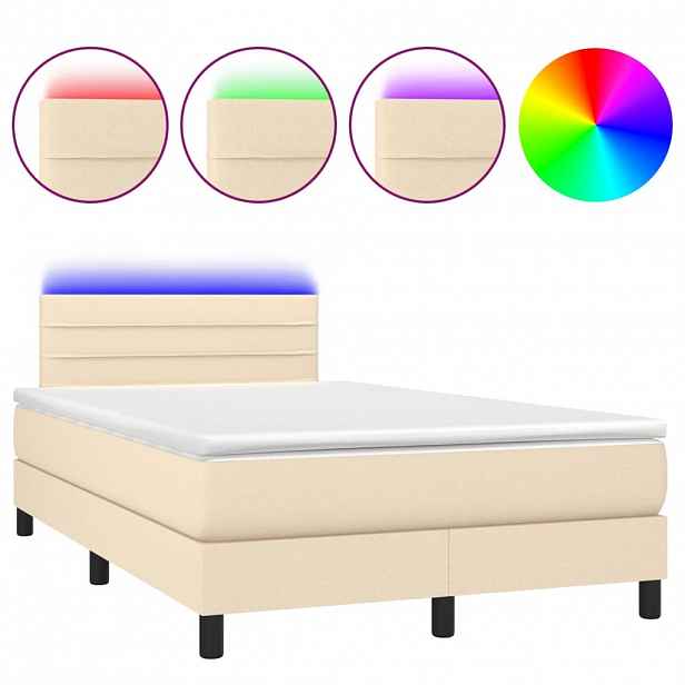 vidaXL Box spring postel s matrací a LED krémová 120x190 cm textil