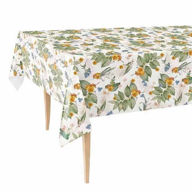 Cerata Tlustý ubrus 140x500 Skvrnitý Zelené listy Žluté květy