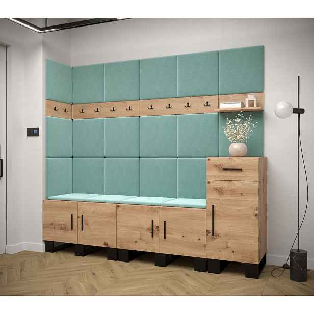 Předsíňová sestava RUMIE 9 - dub artisan, mátové panely