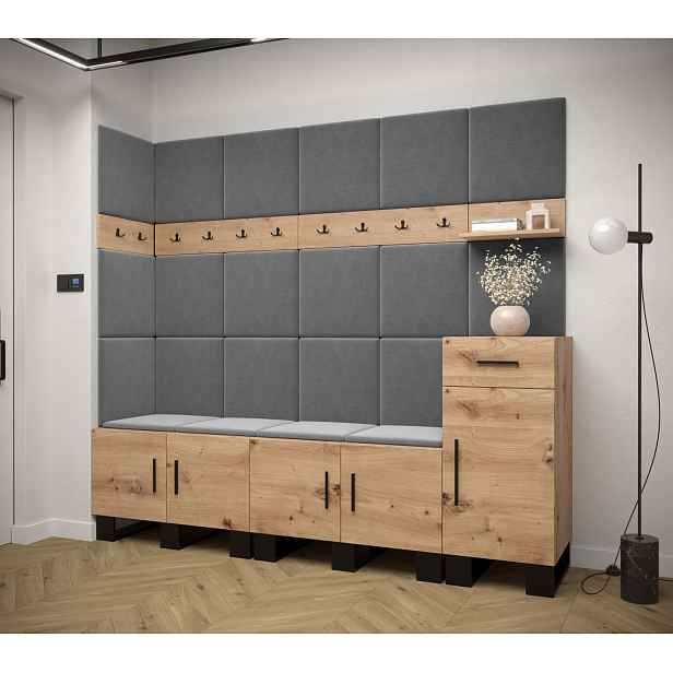 Předsíňová sestava RUMIE 9 - dub artisan, šedé panely