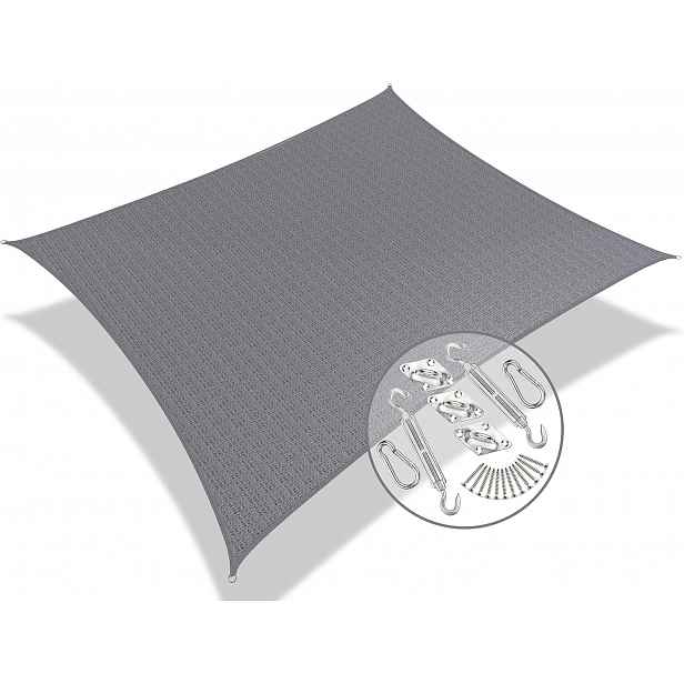 Vounot Sluneční Plachta Šedá 5 m x 3 m Hdpe 4 Lanka