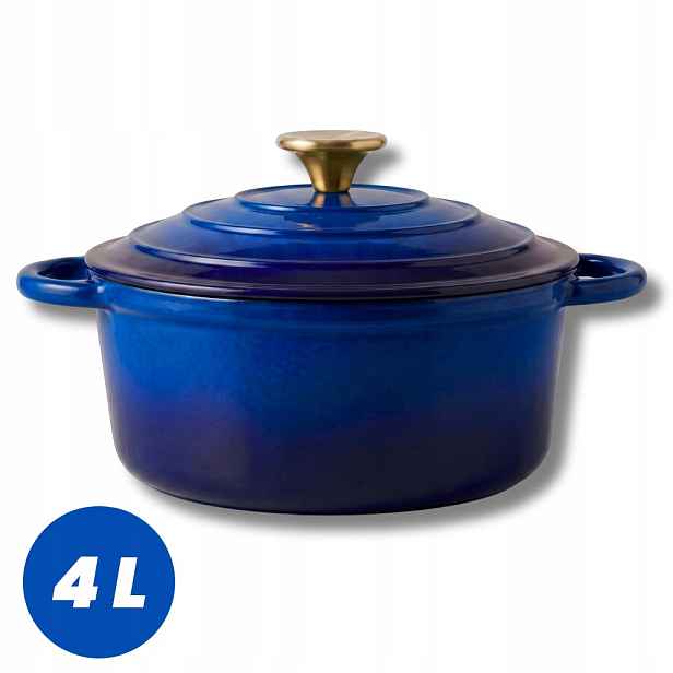 Hrnec 4 L Smaltované Víko Modrý Plyn/indukce Trouba 24 CM