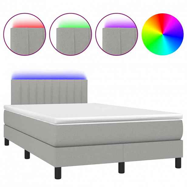 vidaXL Box spring postel s matrací a LED světle šedá 120x190 cm textil