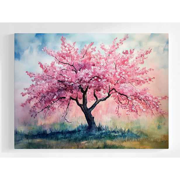 Obraz Na Plátně Canvas Akvarel Příroda Růžové Dřevo Květiny Jaro 80x60
