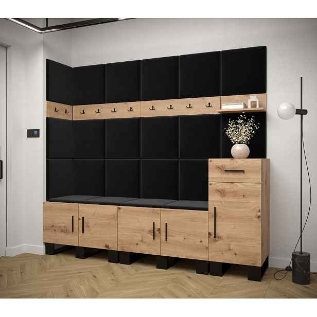 Předsíňová sestava RUMIE 9 - dub artisan, černé panely