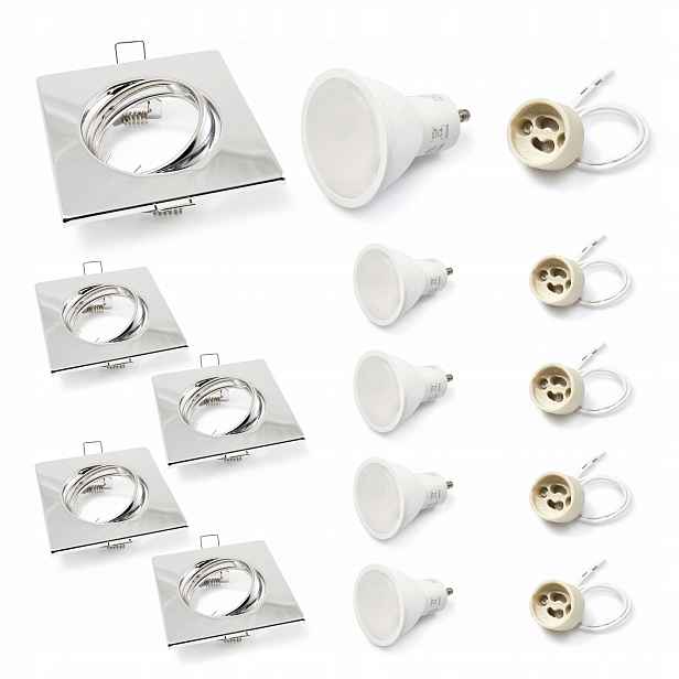 Set 5x Pohyblivé Halogenové Svítidlo Chrom Led Žárovka 5W 4500K GU10