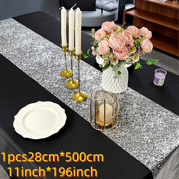 TEMU Stříbrný náhodný síťovaný ubrus na stůl, 28cm*275cm/500cm/1000cm (11palců*108palců/196palců/394palců) Tenký síťovaný stříbrný ubrus na stůl, pro