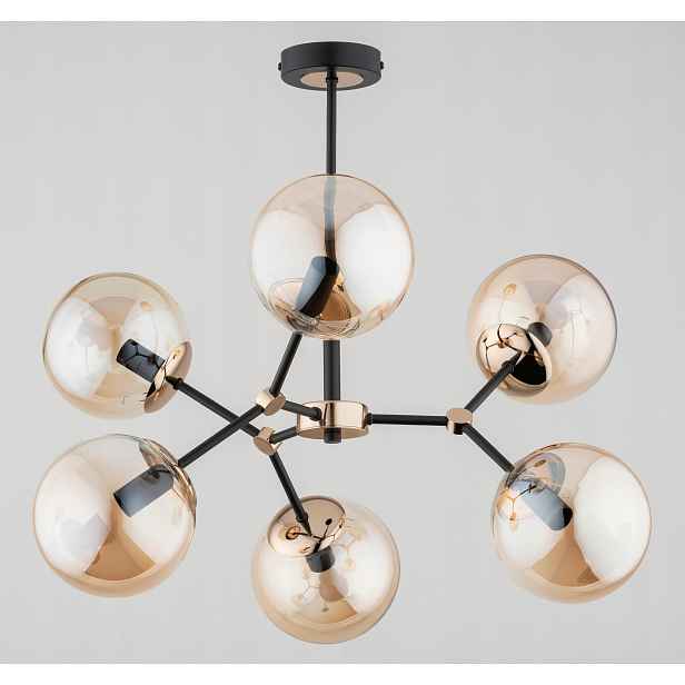 Moderní černo-zlatá závěsná lampa 6xE14 Foton jantarová Alfa