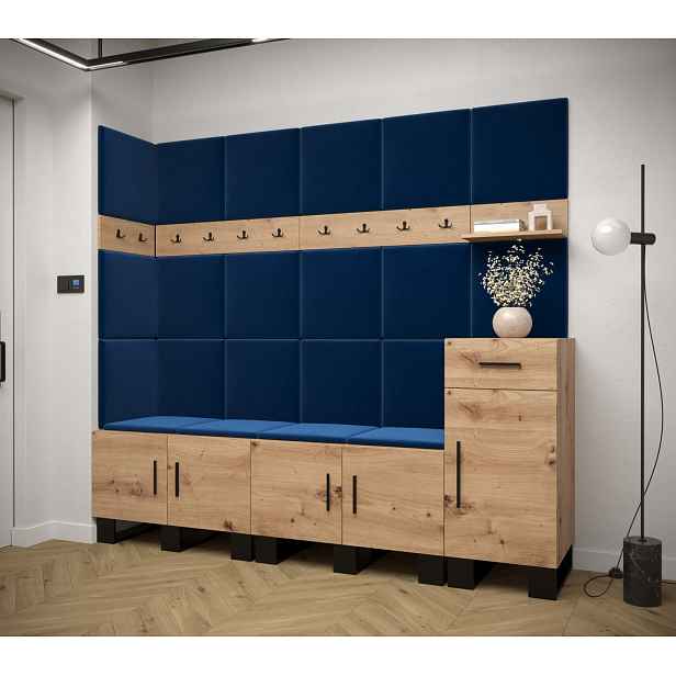 Předsíňová sestava RUMIE 9 - dub artisan, modré panely