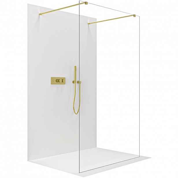 Sprchová zástěna Walk-in Onyx Duo L/P - 8 mm - hranatá vzpěra - zlatá, transparentní sklo - 60x200 cm