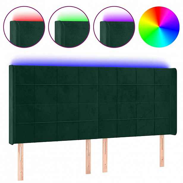 vidaXL Čelo postele s LED tmavě zelené 163 x 16 x 118/128 cm samet