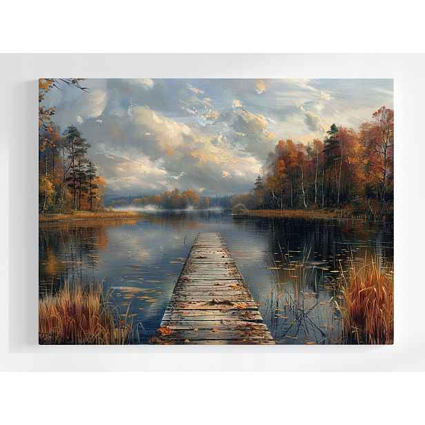 Plakát Krajina Les Jezero Most Molo Podzim Mlha 100x75