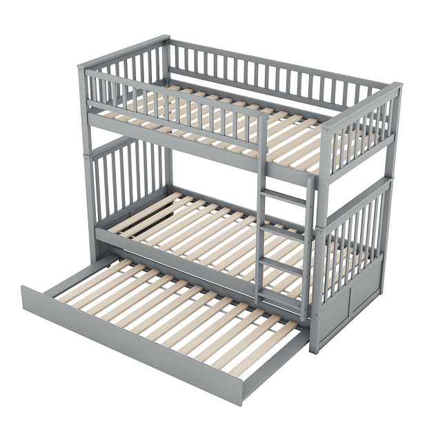 Redom PALANDA 90/200 cm s výsuvným lůžkem, rozebíratelná, s vysokými zábranami a stabilním schodištěm, Šedá