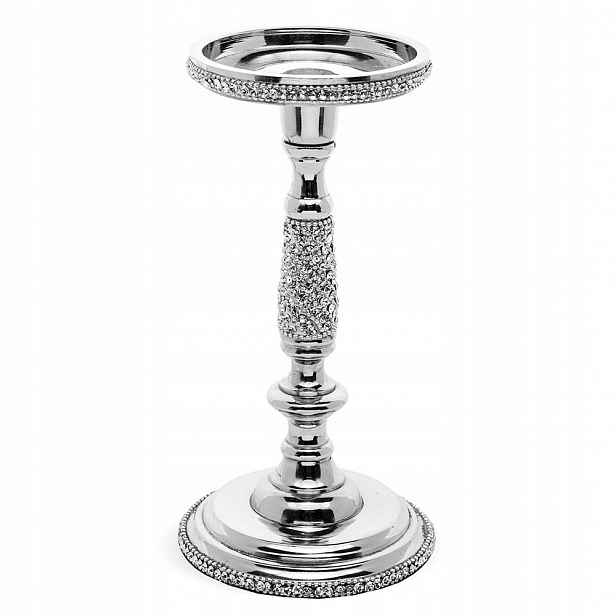 Stříbrný Kovový Svícen 24 cm S Kameny 25 20