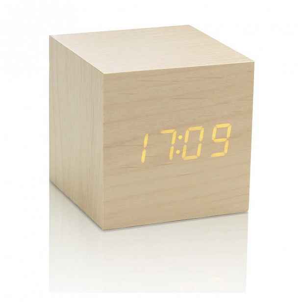 Světle béžový budík se žlutým LED displejem Gingko Cube Click Clock