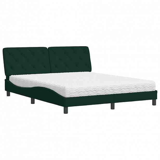 vidaXL Postel s matrací tmavě zelená 160 x 200 cm samet