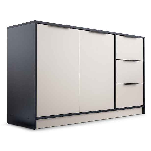 MASSENO KOMODA SION, 138/81/41 cm se 3 zásuvkami a 2 dvířky, černá