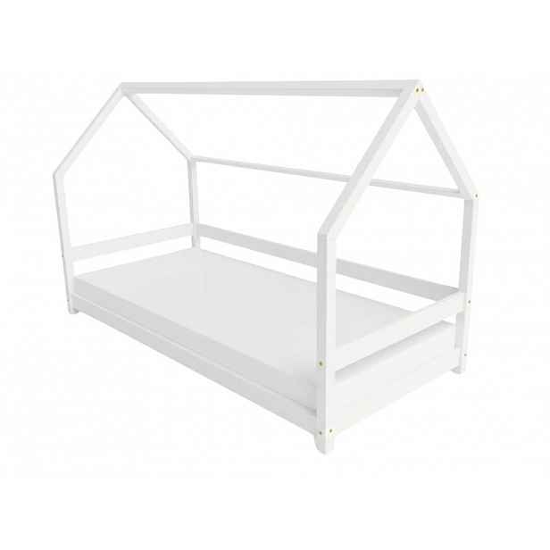 Benlemi Dětská postel domeček LUCKY s bočním štítem Zvolte barvu: Bílá, Zvolte rozměr: 120x190 cm, Zvolte zábranu: S otevřeným vstupem