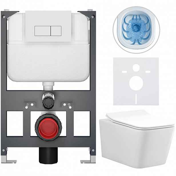 Kompletní WC set Basic/Forte - bílá lesklá - WC tlačítko Modulo/Bílá - závěsné - nízký modul - předstěnová instalace - 51x36 cm