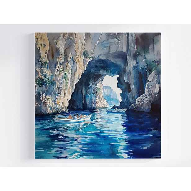 Obraz Na Plátně Canvas Itálie Capri Azurová Jeskyně Lodě 50x50