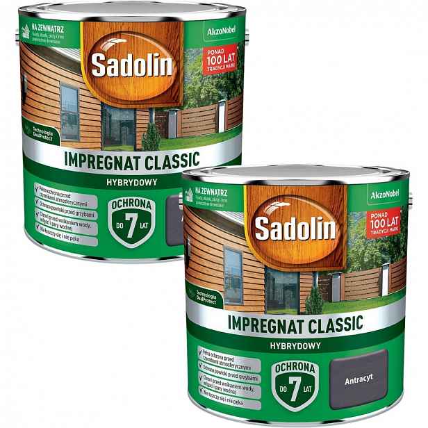 Set Sadolin Classic 2x2,5L Hybridní Impregnat Na Dřevo Antracit 5L