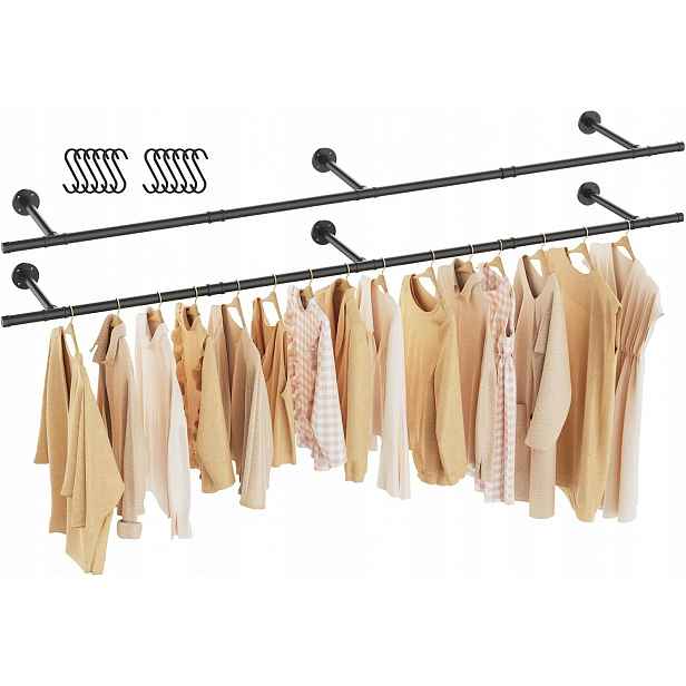 Velký Věšák Na Oblečení 211 CM Nástěnný Stropní Loft Kov 2 Ks Černý