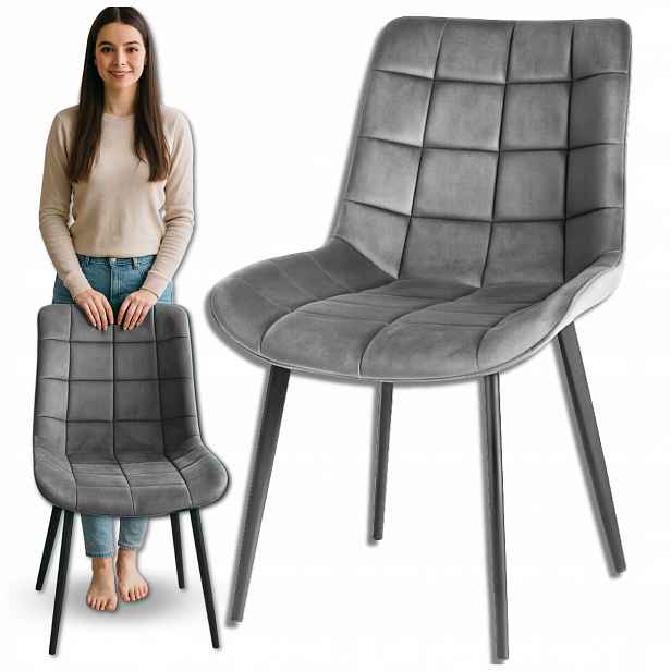 Čalouněná velurová židle s prošíváním, kovové nohy, do jídelny, obývacího pokoje, Loft styl