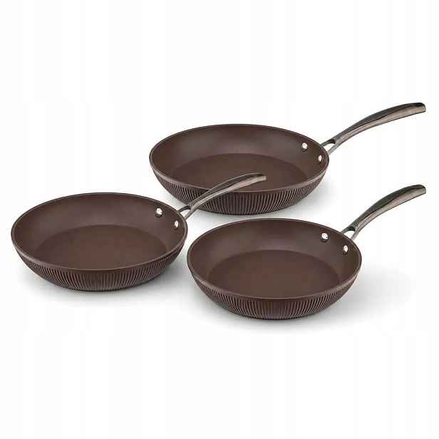 Hliníkové pánve Non-Stick 20/24/28 cm Sada 3 ks Stripes Hnědé