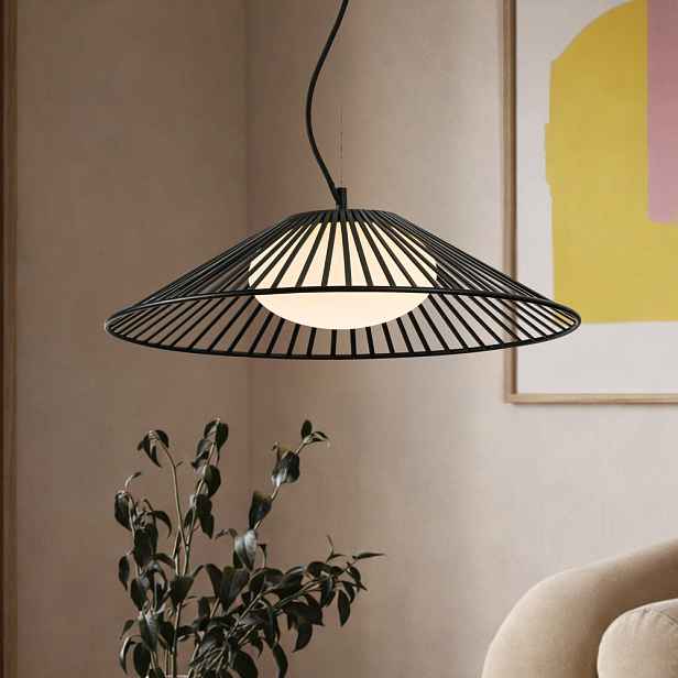 Lampa wisząca Sonte 50 czarna z białym szklanym kloszem nad stół