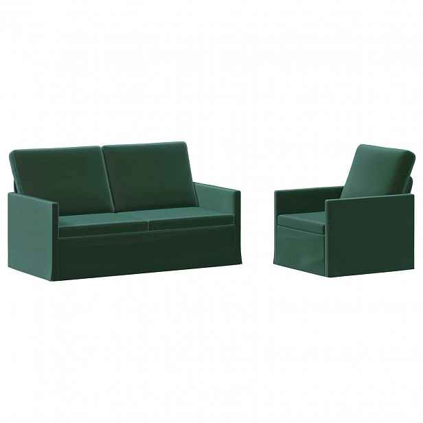 vidaXL Set pohovek 2 pcs Tmavě zelená Samet