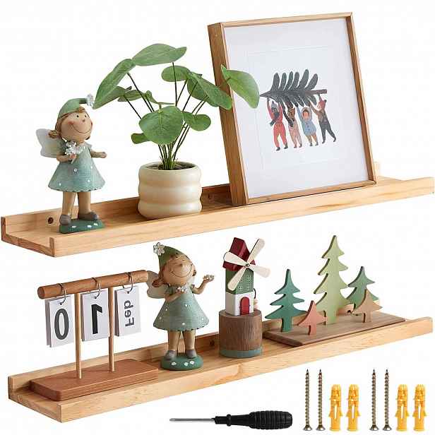 Nástěnné Police Závěsný Organizér Do Obývacího Pokoje Kuchyně 60X12 CM Dřevěné 2 Ks