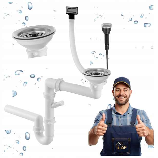 Nástěnný sifon Automatický jednokomorový pro dřez Sítko Chrom