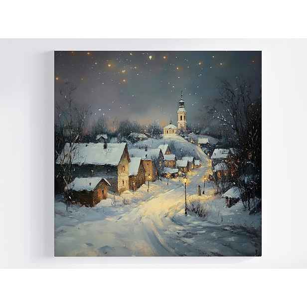 Obraz Na Plátně Canvas Krajina Městečko Cesta Zima Sníh 50x50