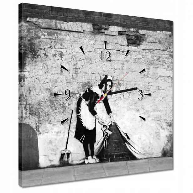 Hodiny 40x40 Banksy Pokojská Grafiti