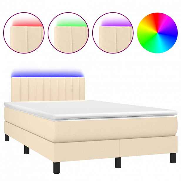 vidaXL Box spring postel s matrací a LED krémová 120x190 cm textil