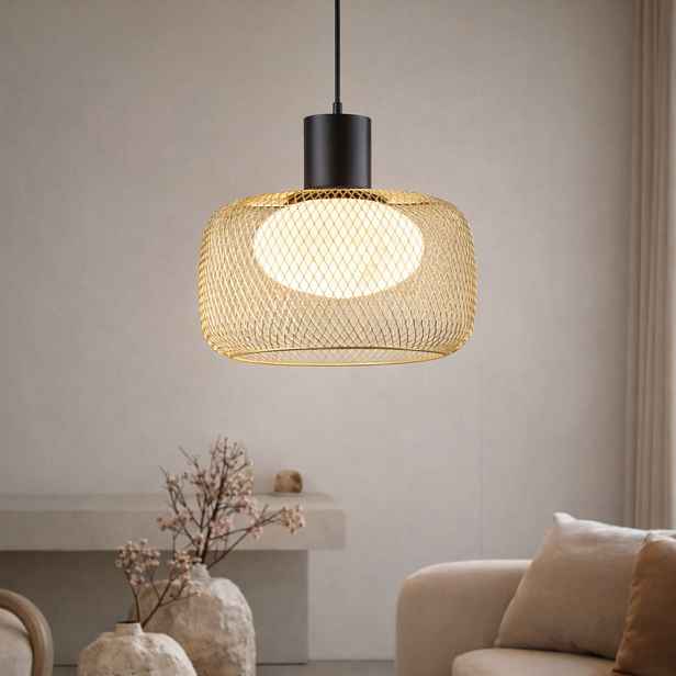 Lampa wisząca Sopra 32 czarno złota z kloszem drucianym nad stół