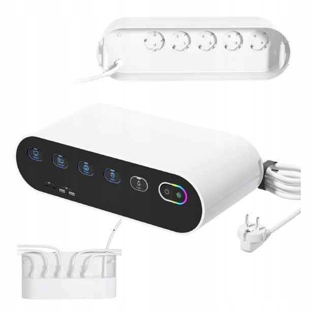 Lištový organizér na kabel 5 zásuvek Nabíječka 65W Přepínače