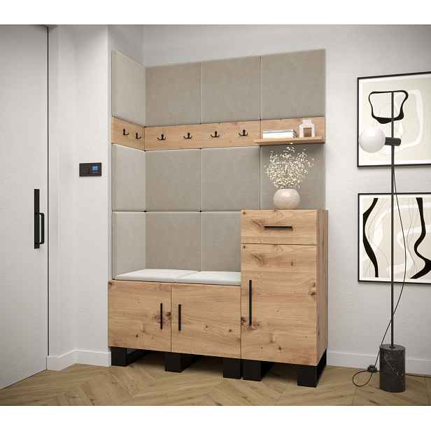 Předsíňová sestava RUMIE 10 - dub artisan, béžové panely