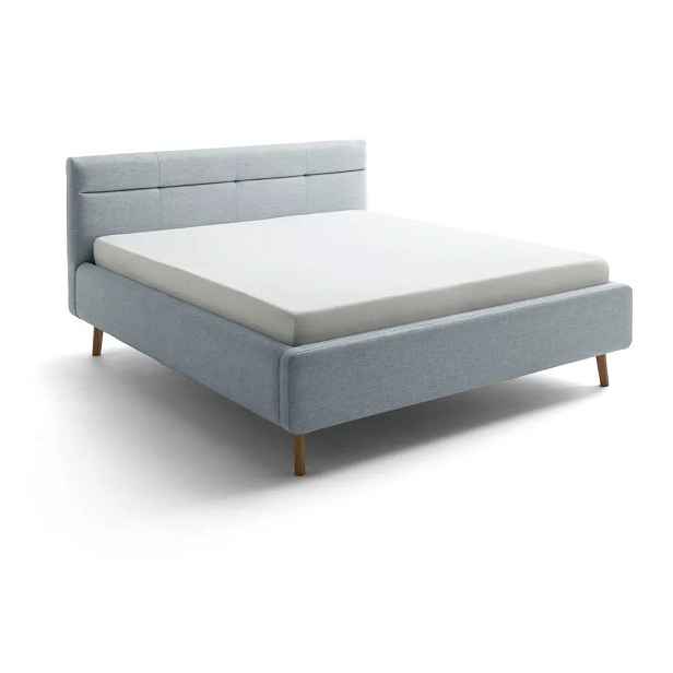 Šedomodrá čalouněná dvoulůžková postel s úložným prostorem s roštem 160x200 cm Lotte – Meise Möbel