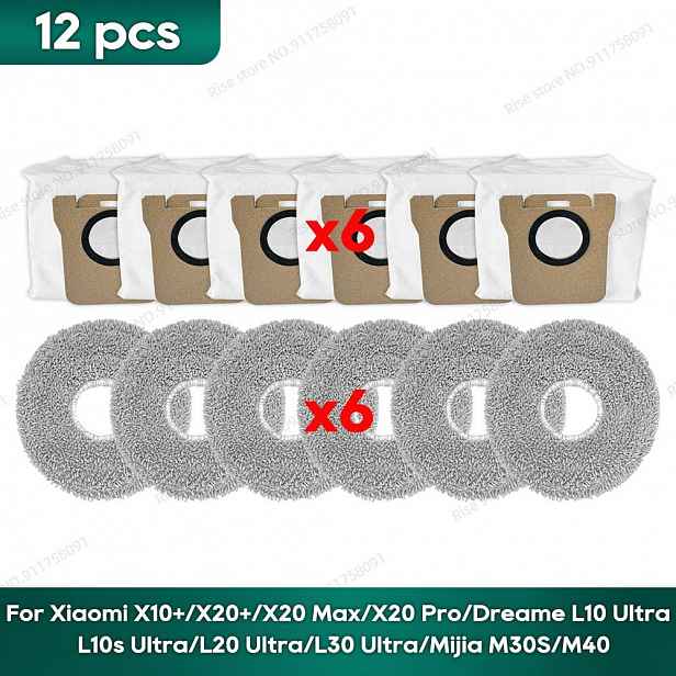 TEMU Náhradní prachový sáček a návleky na Xiaomi X20 Plus/X20 Max/X10+/ L10/L20/L30 Ultra & M30S/M40 - Přísavné uchycení, plast/látka vhodné pro