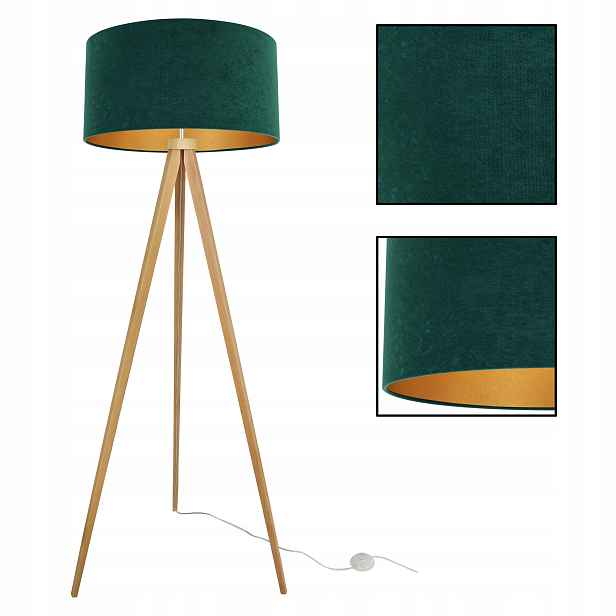 Stojací Lampa Trojnožka Zlatá Stínidlo Velur